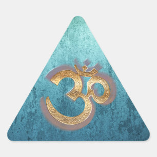 OM Blått brus guld-dammen Asia Yoga Spiritualität Triangelformat Klistermärke