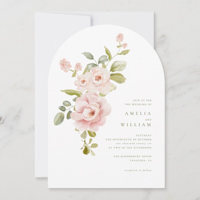 Öm Blush Blommig Bröllopsinbjudan Inbjudningar (Framsida)