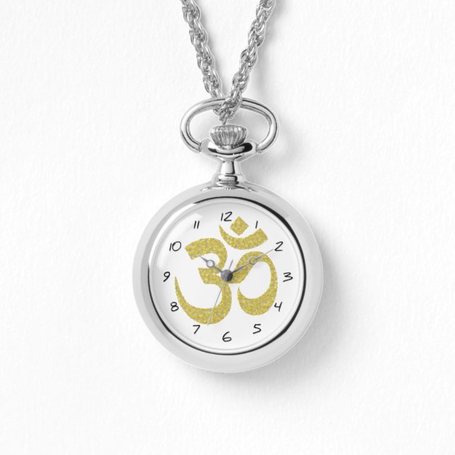 Om buddistisk symbol Embossed Guld, effekt W Armbandsur (Framsida)