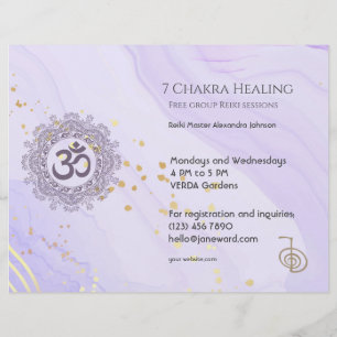 OM Chakra Energy Healer Reiki Lila Vågrät Reklamblad