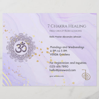 OM Chakra Energy Healer Reiki Lila Vågrät Reklamblad