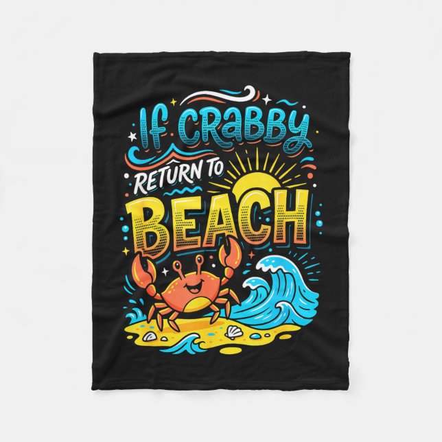 Om crabby återvänder till strand ocean sommarlov  fleecefilt (Framsidan)