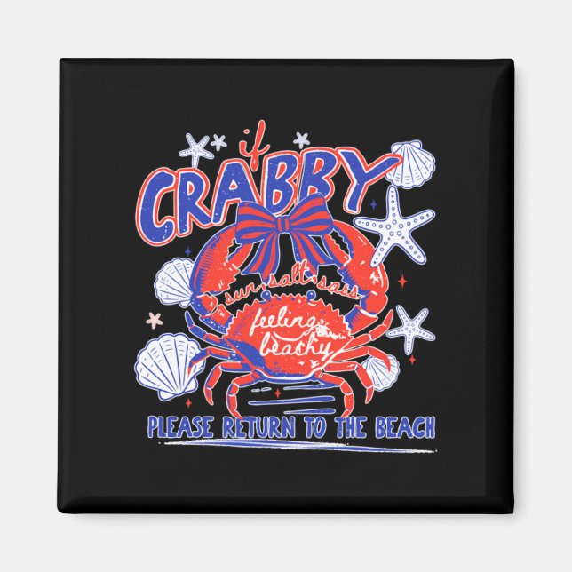 Om Crabby Vänligen Återvänd Till Stranddesign Magnet (Framsidan)