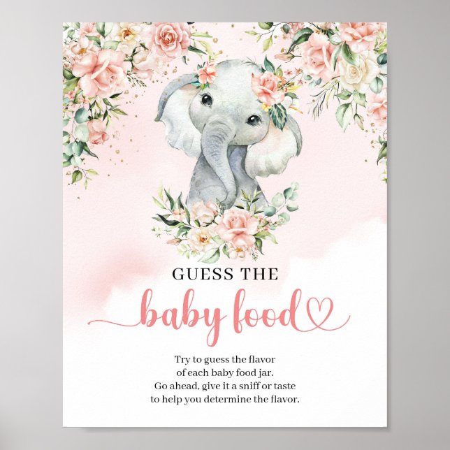  om Cute baby-elefant Gissa livsmedelsspelet Baby Poster (Framsidan)