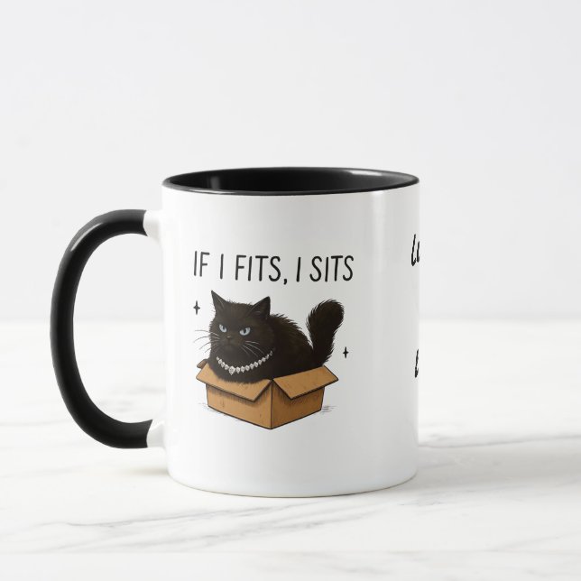 Om det passar sitter jag svart katt mugg (Vänster)