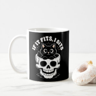 Om det passar sitter jag Svart katt skalle minimal Kaffemugg