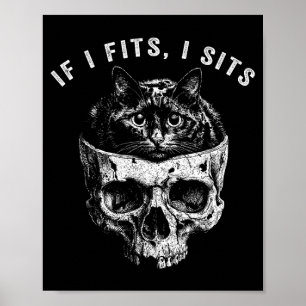 Om det passar sitter svart katt skelett gotisk mör poster