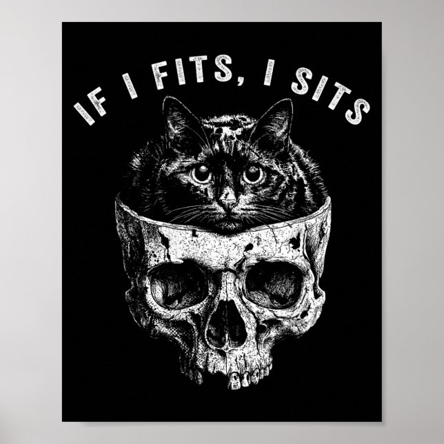 Om det passar sitter svart katt skelett gotisk mör poster (Framsidan)