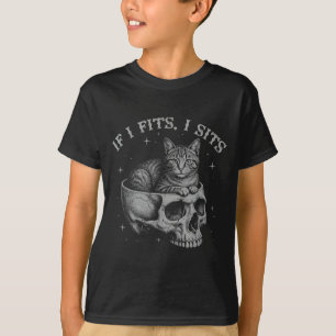 Om det passar sitter svart katt skelett gotisk mör t shirt