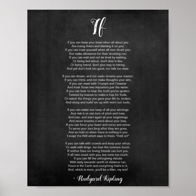 Om Dikt av Rudyard Kipling Black and White Poster (Framsidan)
