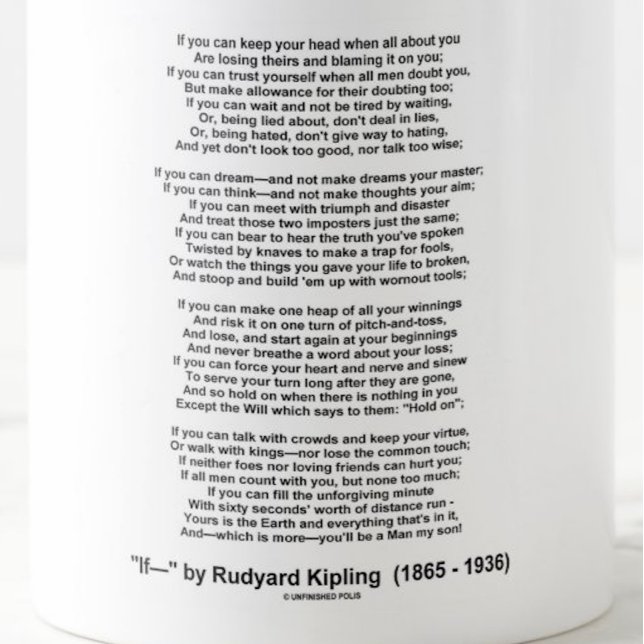 Om Dikt av Rudyard Kipling (inspirationell Dikt) Kaffemugg (Infamous and immortal poem "If-" by Rudyard Kipling on this mug)