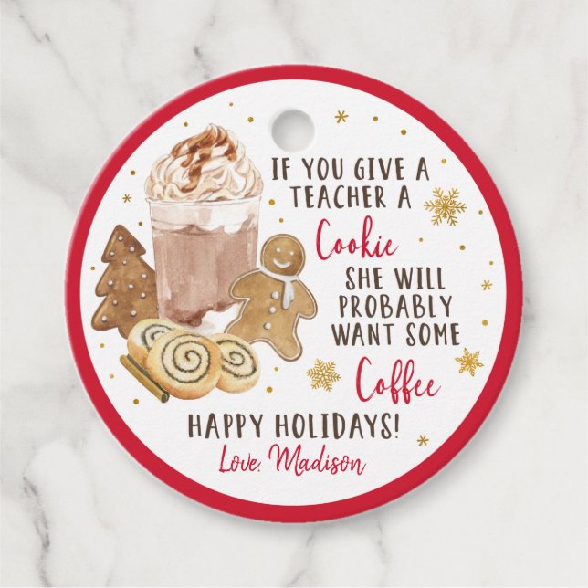 Om du Ge A Lärare en Cookie Winter Coffee Gift Gåvor Etiketter (Framsida)