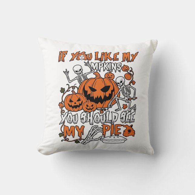 Om du gillar pumpor Halloween skelett paj_1 Kudde (Framsida)