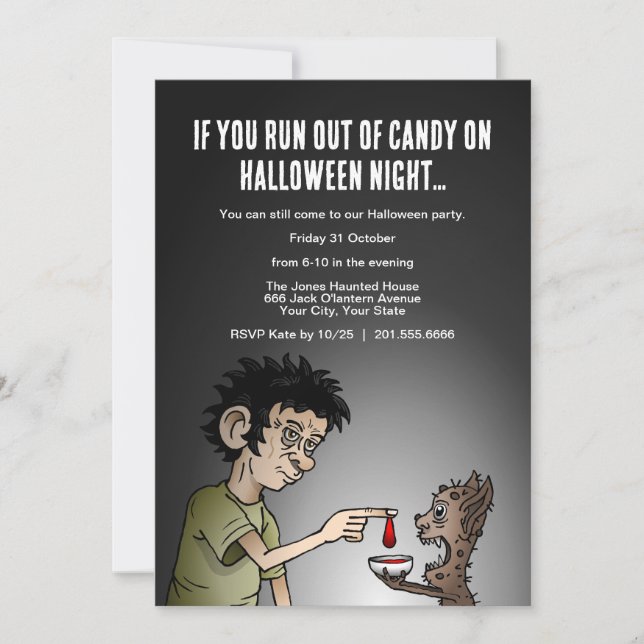 Om du har springa ut ur godiset på Halloween-natte Inbjudningar (Framsida)