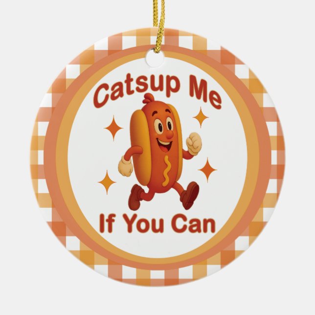 Om du kan använda Hett Hund - Ketchup Pun Julgransprydnad Keramik (Framsidan)