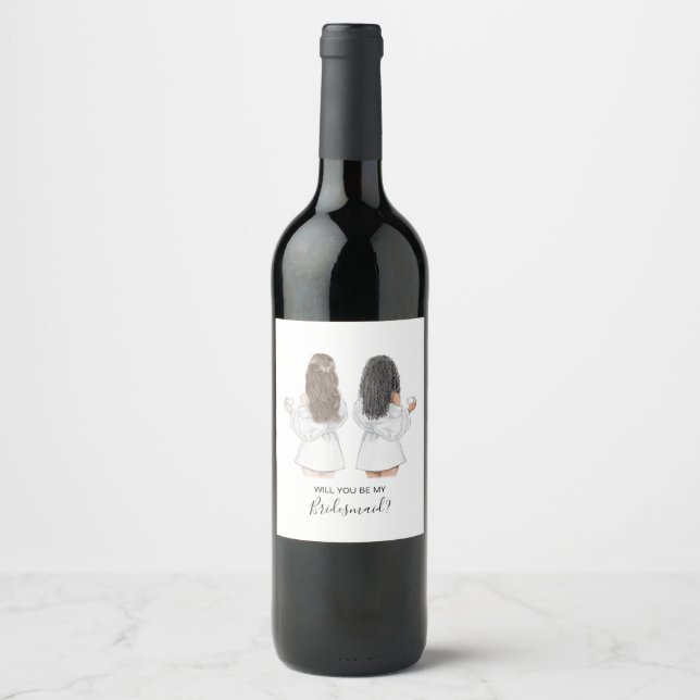 Om du ska vara min bridesaid vin-etikett vinflaska etikett (Framsida)