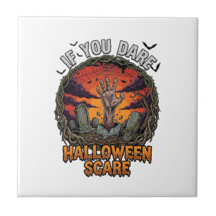 Om Du Vågar Halloween Skrämma Zombie Hand Gravsten Kakelplatta