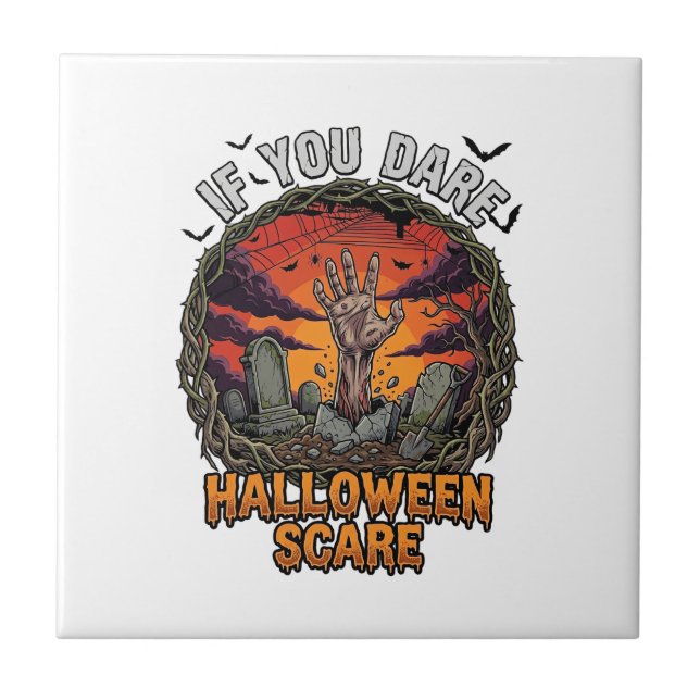 Om Du Vågar Halloween Skrämma Zombie Hand Gravsten Kakelplatta (Framsidan)