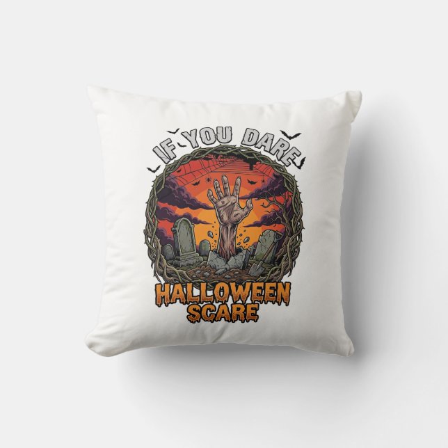 Om Du Vågar Halloween Skrämma Zombie Hand Gravsten Kudde (Framsida)
