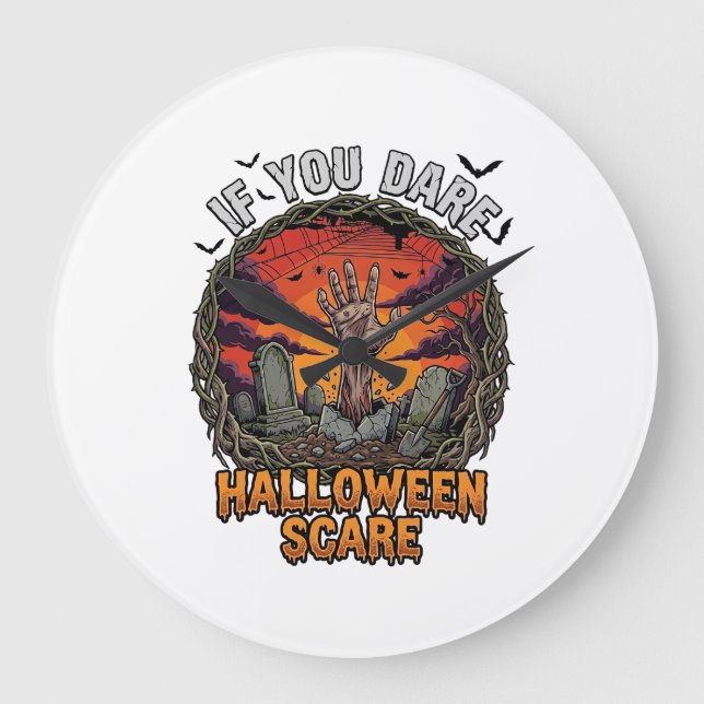 Om Du Vågar Halloween Skrämma Zombie Hand Gravsten Stor Klocka (Framsida)