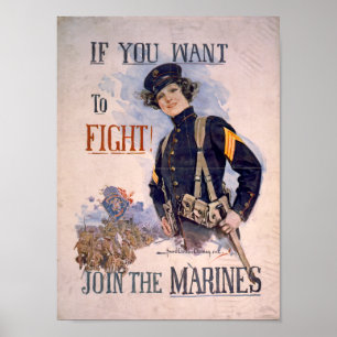 Om du vill kämpa - Gå med marinerna Poster