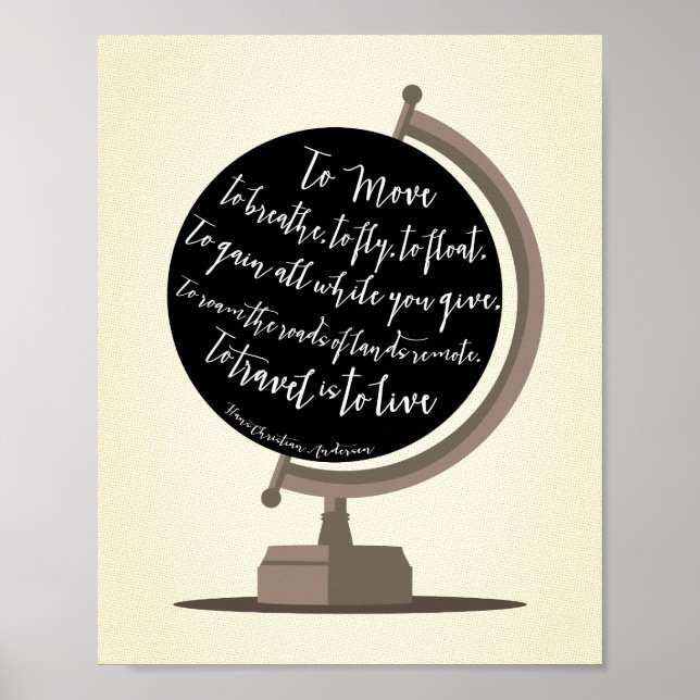 Om du vill resa är du till Live Quote Globe Print Poster (Framsidan)