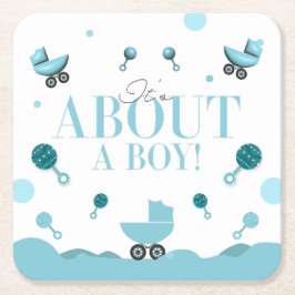 Om en pojke baby shower inbjudan presentpåse underlägg papper kvadrat