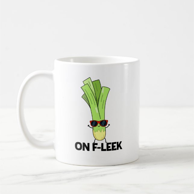 Om Fleek Funny Veggie Leek Pun Kaffemugg (Vänster)