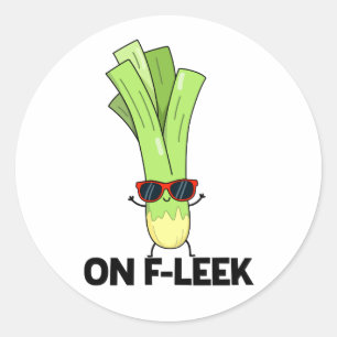 Om Fleek Funny Veggie Leek Pun Runt Klistermärke