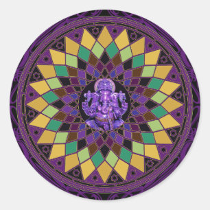 Om Ganesh Mandala Runt Klistermärke