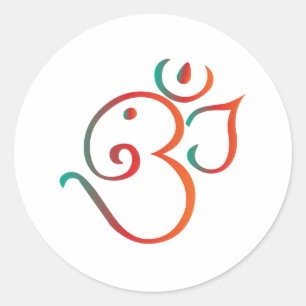 Om-ganpati-grönt-orange Runt Klistermärke
