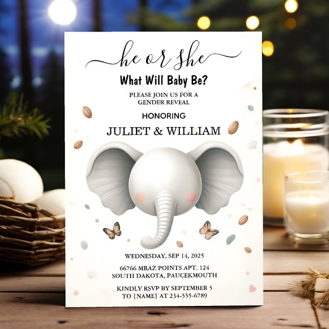 om Genderna Big Zoo Baby White Elephant Birth Reve Inbjudningar (Skapare uppladdad)
