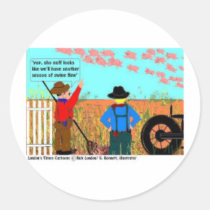 Om Grisar Flew Funny Tecknad presenterar och samla Runt Klistermärke