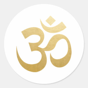 Om HIndu Meditation Symbol Yoga Faux Gold Foil Runt Klistermärke