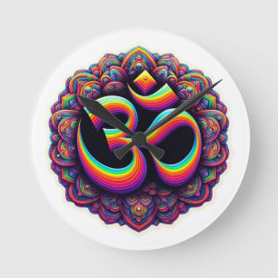 Om Hindu Symbol Wall Clock Rund Klocka
