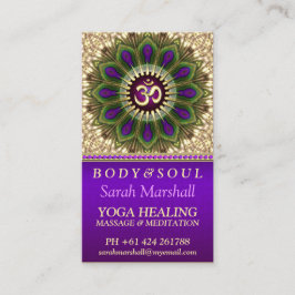 OM Holistiskt Royal Lila+Grönt Peacock Mandala Visitkort