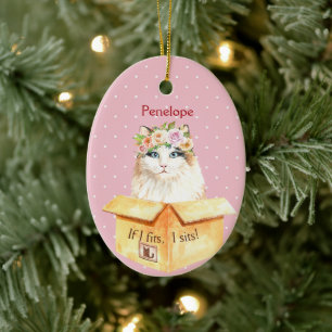 Om jag passar, sitter jag Flickan Kattunge i en Julgransprydnad Keramik