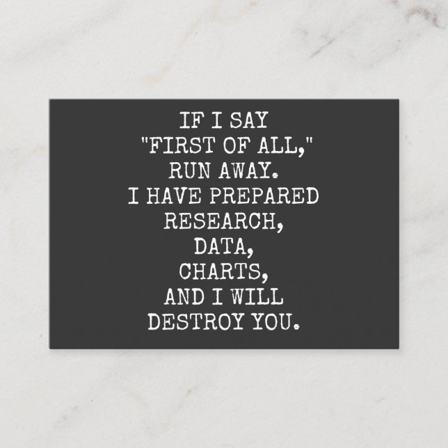 Om jag säger först och främst, springa bort, visitkort (Framsida)