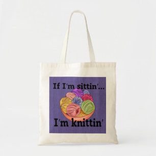Om jag sitter stickar jag Totebag Tygkasse