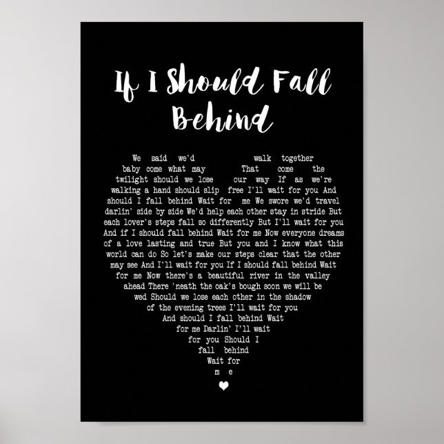 Om jag ska ligga bakom Black Heart Sång Lyric Poster (Framsidan)