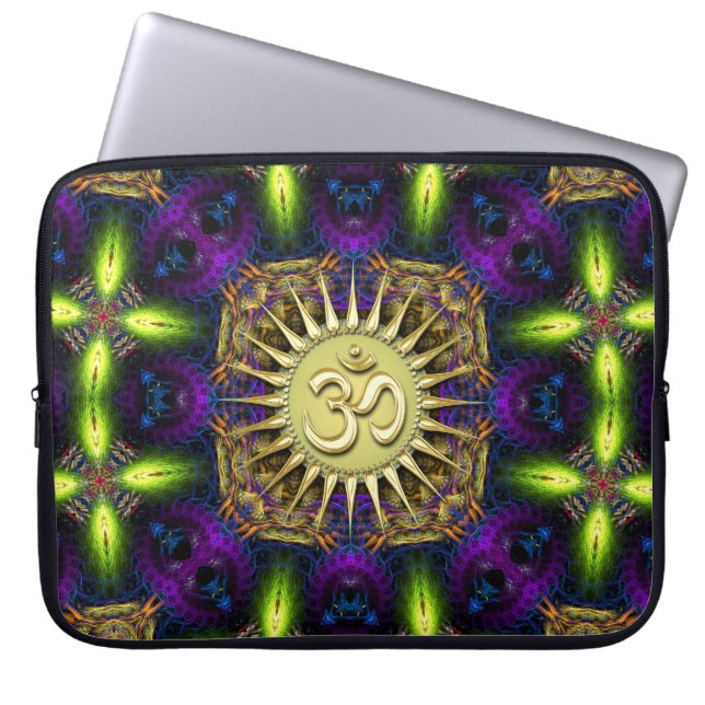 OM Lila Grönt Fractal Tapestry Laptop sleeve (Framsidan)