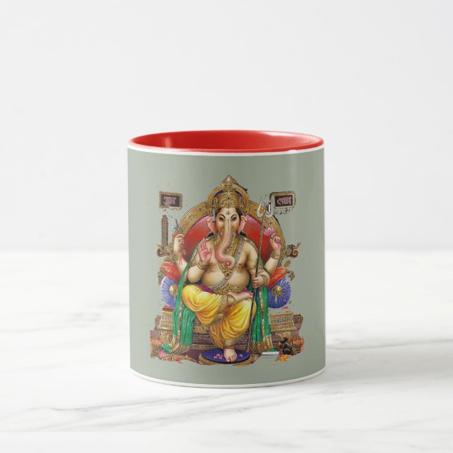 Om Lord Ganesh, Hindu God of Wealth & Happity Mugg (Center)