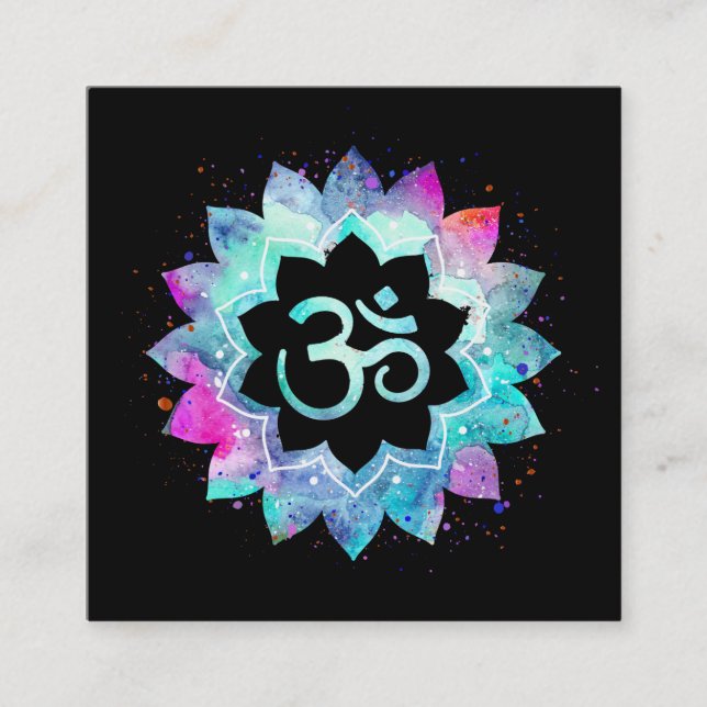 *~* Om Lotus Flower Mandala Aum Symbol Fyrkantigt Visitkort (Framsida)