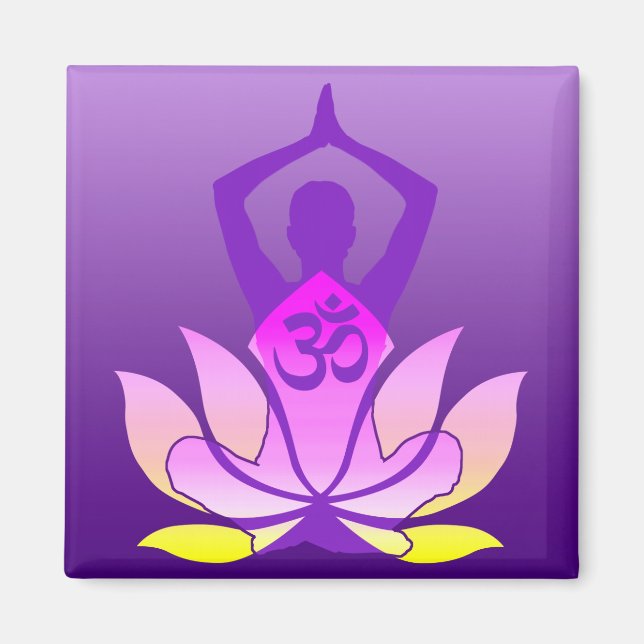 Om Lotus Flower Yoga Pose på Lila Gradient Magnet (Framsidan)