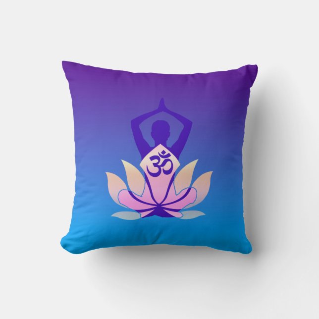 Om Lotus Yoga Pose Lila Hue Kudde (Framsida)