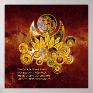Om-lotusblommar & universum för GAYATRI-MANTRA Poster