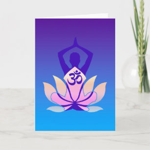 Om-lotusblommaYoga poserar purpurfärgad ton Kort