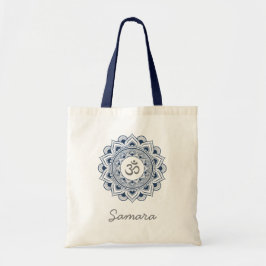 Om Mandala Lotus Namn Marinblå Yoga Yogi Dam Eco Tygkasse