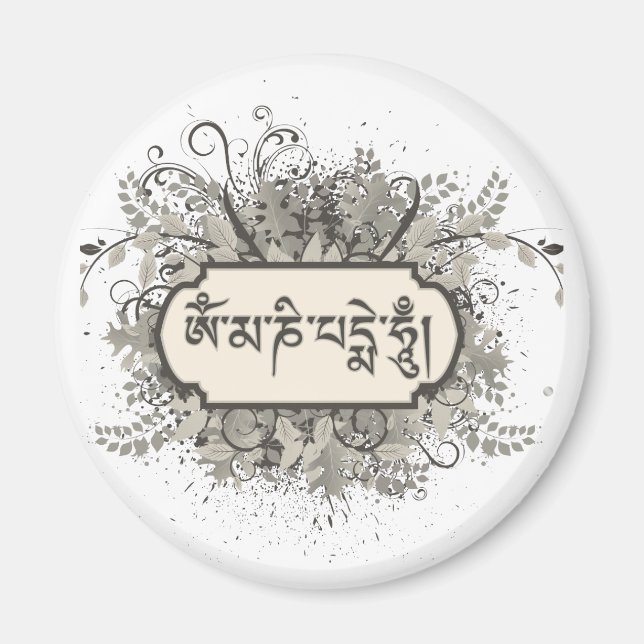 Om Mani Padme Hum Blommigt Magnet (Framsidan)