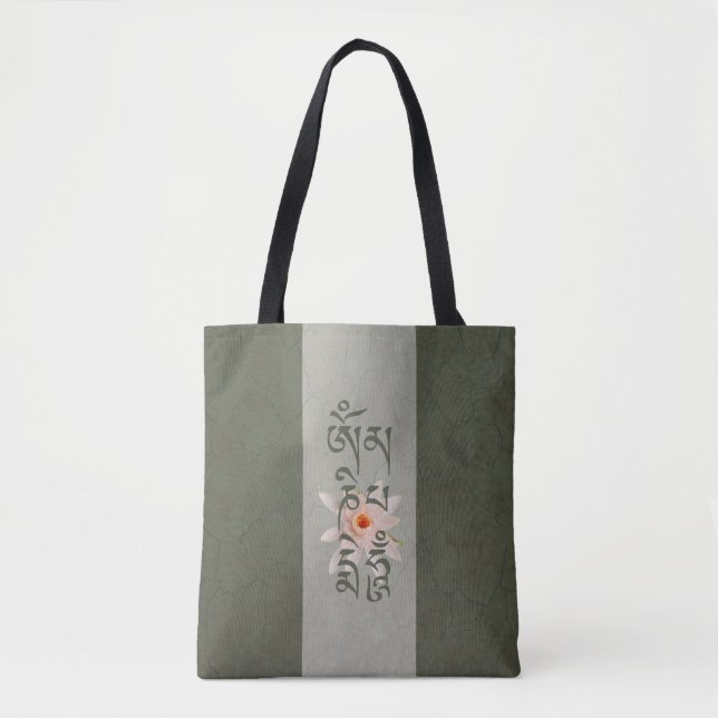 Om Mani Padme Hum Lotus - Blue-grönt Tygkasse (Framsida)